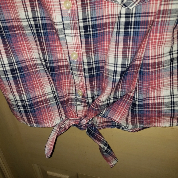 Misses Plaid shirt pink blue Forever 21 misses sz L - Picture 4 of 5